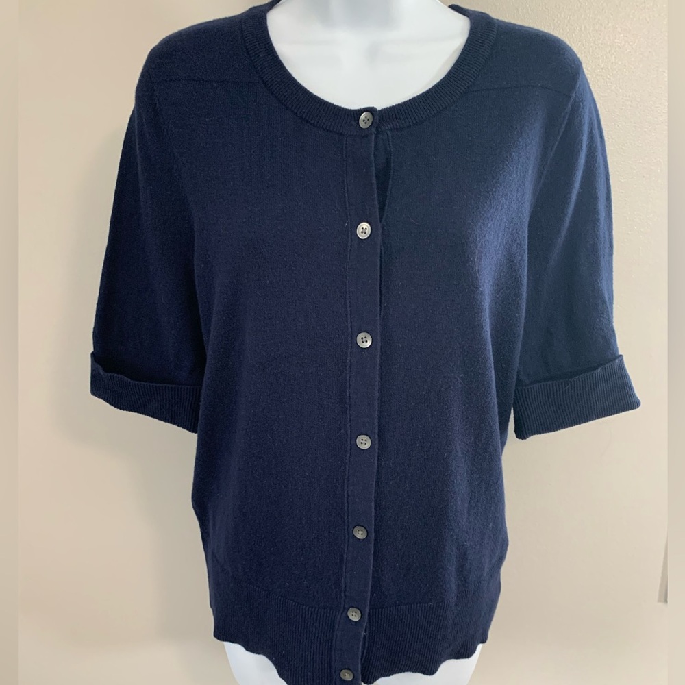 Eddie Bauer Navy Short-Sleeve Button Cardigan